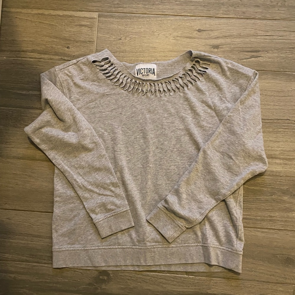 Gray Victoria Sport raw crew neck